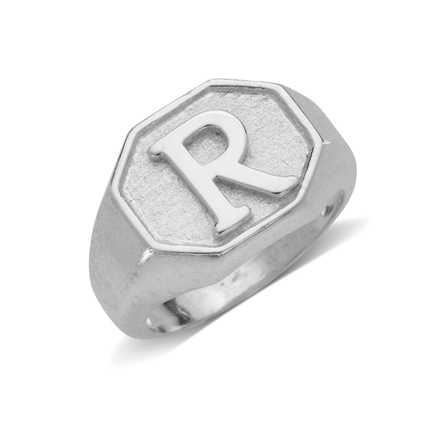 Better Jewelry Octagonal Signet .925 Sterling Silver Initial Ring