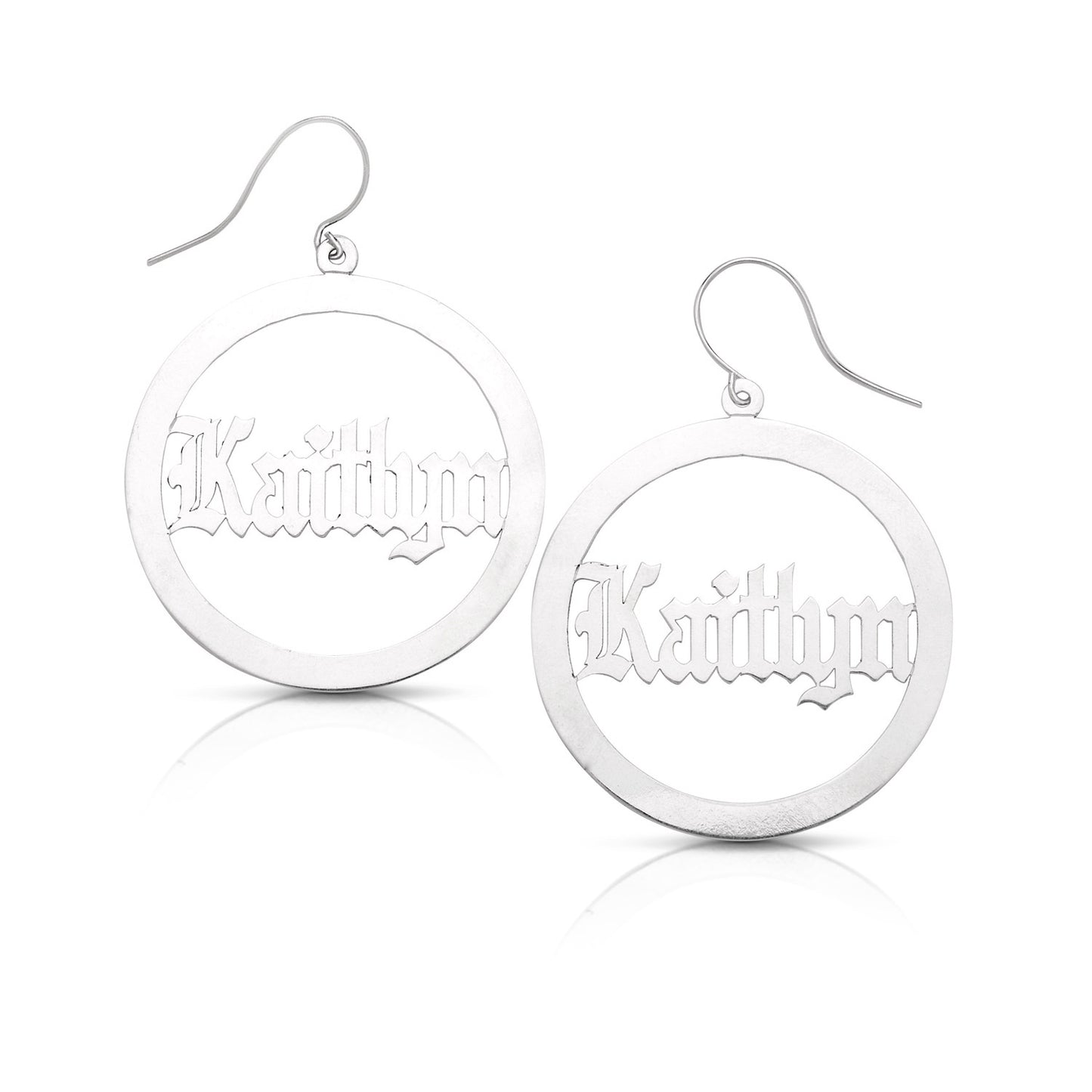 Better Jewelry New! Personalized .925 Sterling Silver Gothic Nameplate Hoops (MADE IN USA)