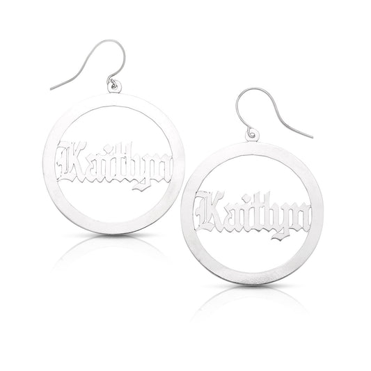 Better Jewelry New! Personalized .925 Sterling Silver Gothic Nameplate Hoops (MADE IN USA)