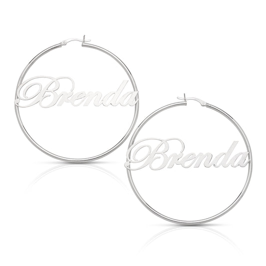 Better Jewelry New! Personalized .925 Sterling Silver Nameplate Hoops (MADE IN USA)