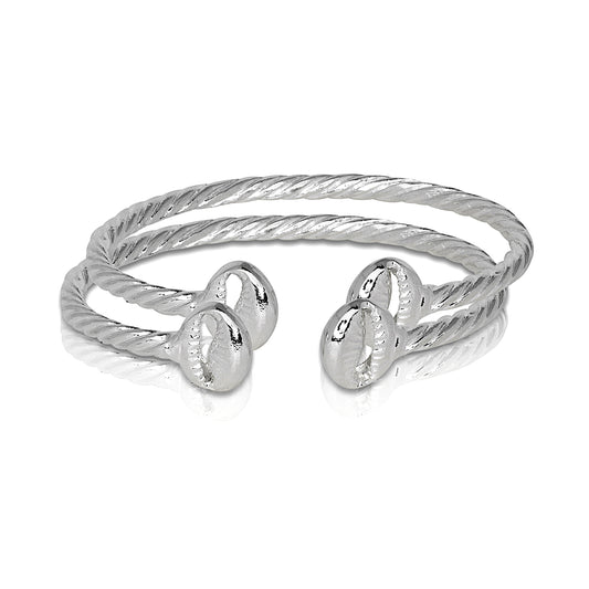 Better Jewelry Solid .925 Sterling Silver Cowrie Shell Coiled Rope Bangles (Pair) (Made in USA)