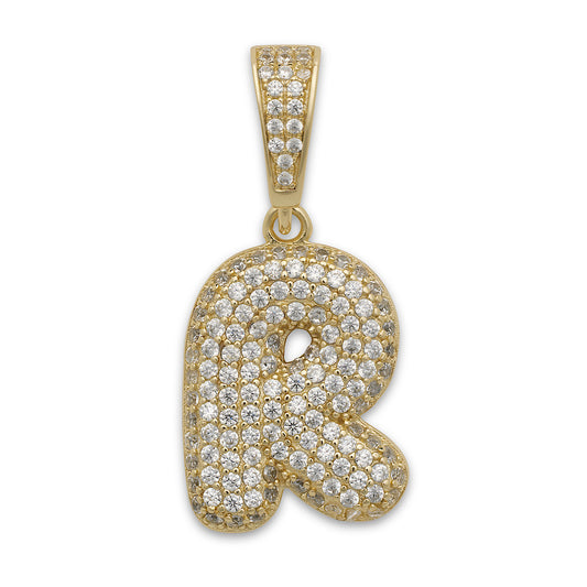 Better Jewelry Small CZ .925 Sterling Silver 14K Gold Plated Bubble Letter