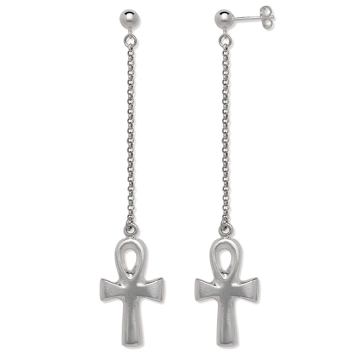Better Jewelry Ankh Cross .925 Sterling Silver Chain Earrings