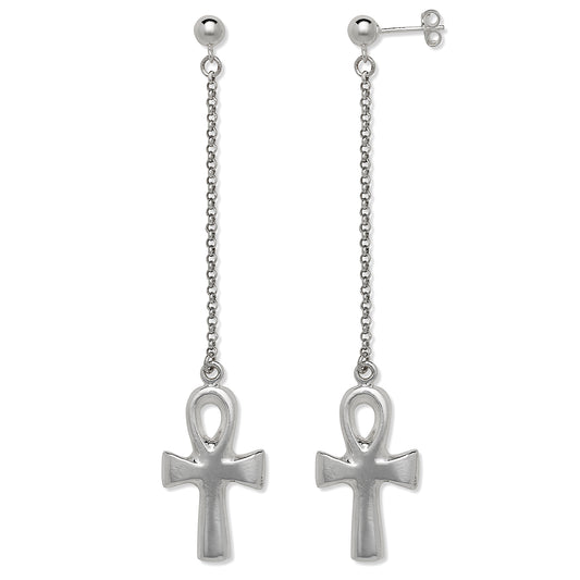 Better Jewelry Ankh Cross .925 Sterling Silver Chain Earrings