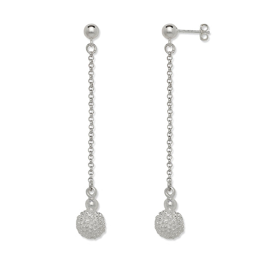 Better Jewelry Textured Ball .925 Sterling Silver Chain Earrings