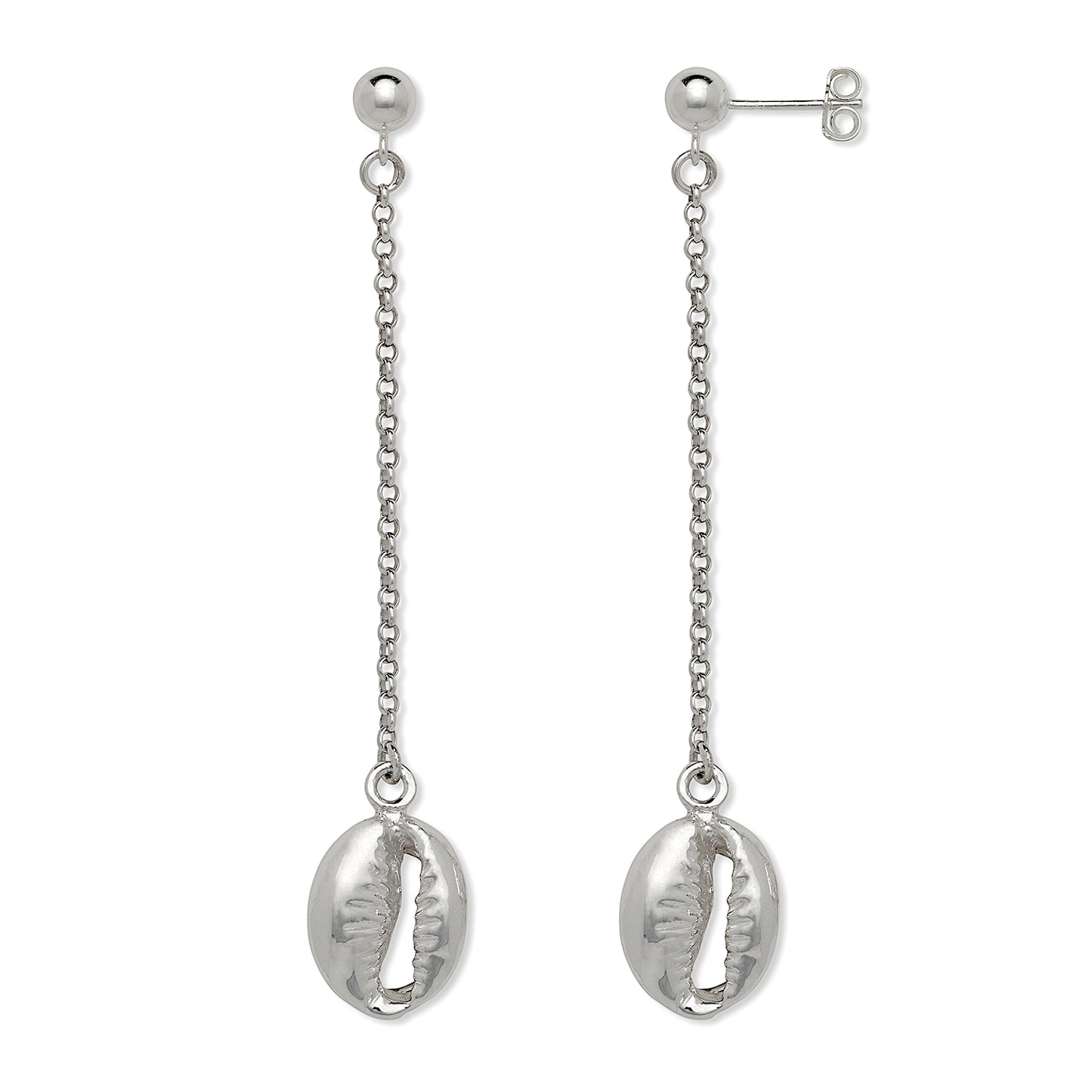 Better Jewelry Cowrie Shell .925 Sterling Silver Chain Earrings
