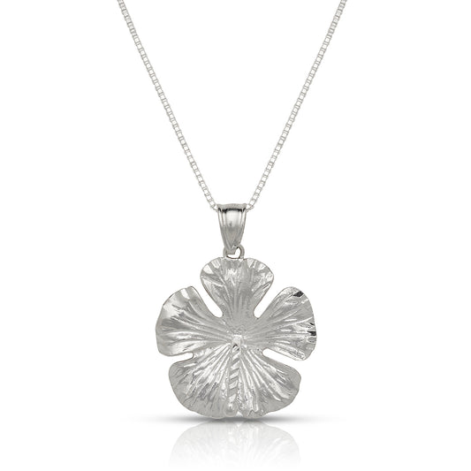Better Jewelry Large Hibiscus .925 Sterling Silver Necklace w. Box Chain