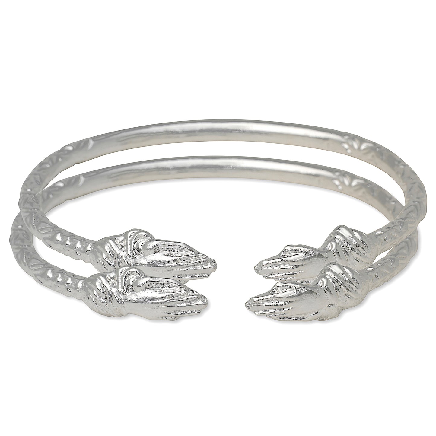 Better Jewelry Praying Hands Ends West Indian Bangles .925 Sterling Silver (Pair)
