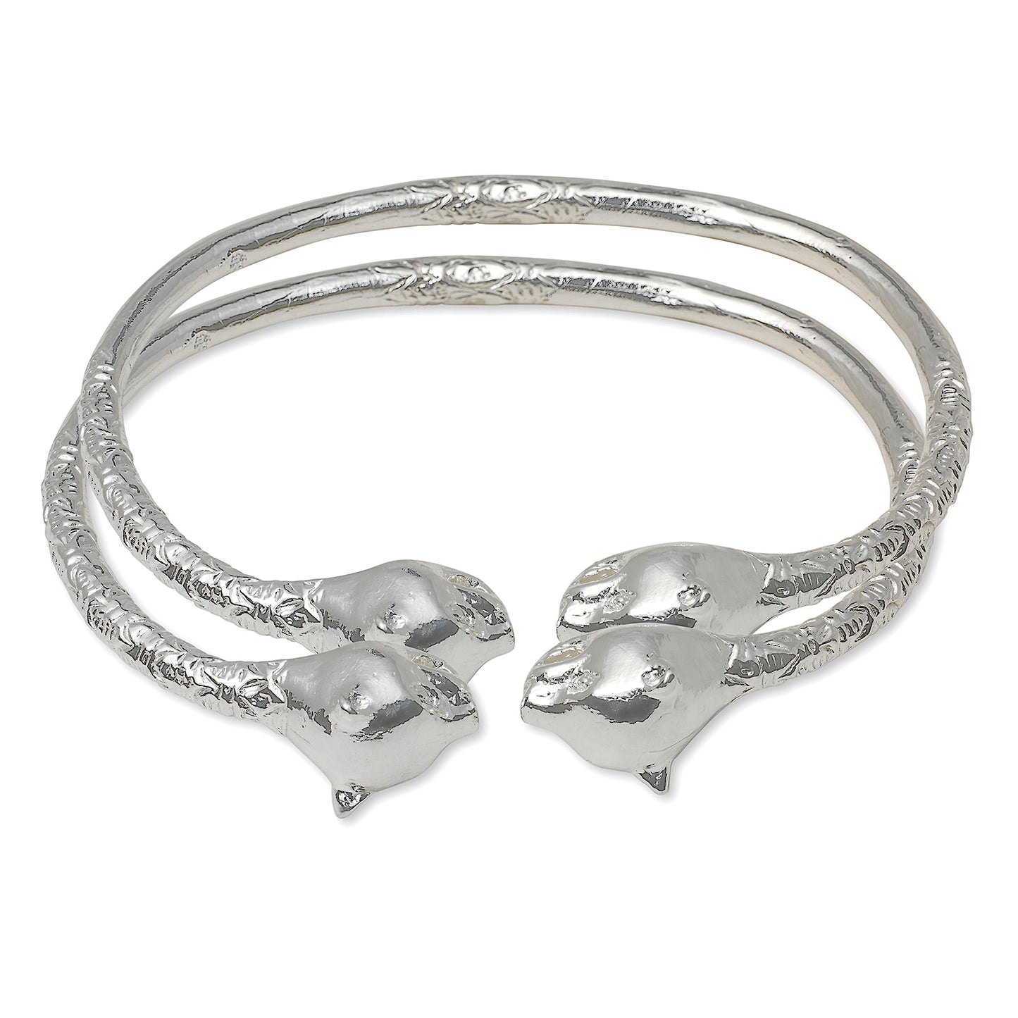 Better Jewelry Large Panther Heads .925 Sterling Silver West Indian Bangles (Pair)