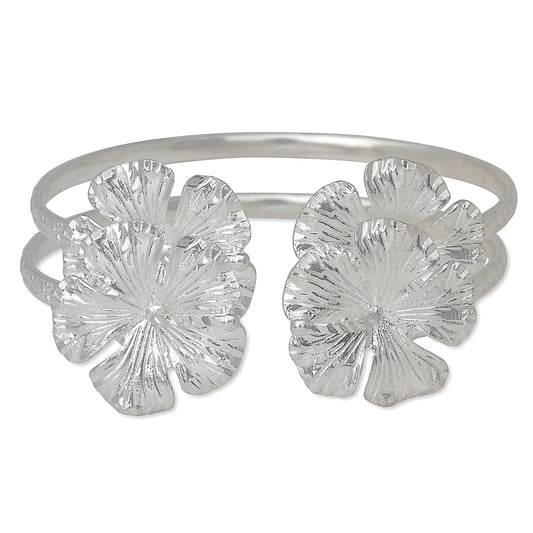 Better Jewelry Large Hibiscus Flower .925 Sterling Silver Bangles, 1 pair