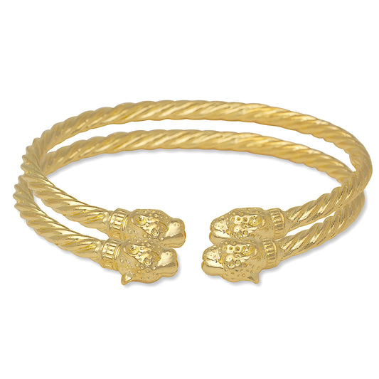 Better Jewelry Jaguar Head Coiled Rope West Indian Bangles 14K Gold Plated .925 Sterling Silver, 1 pair
