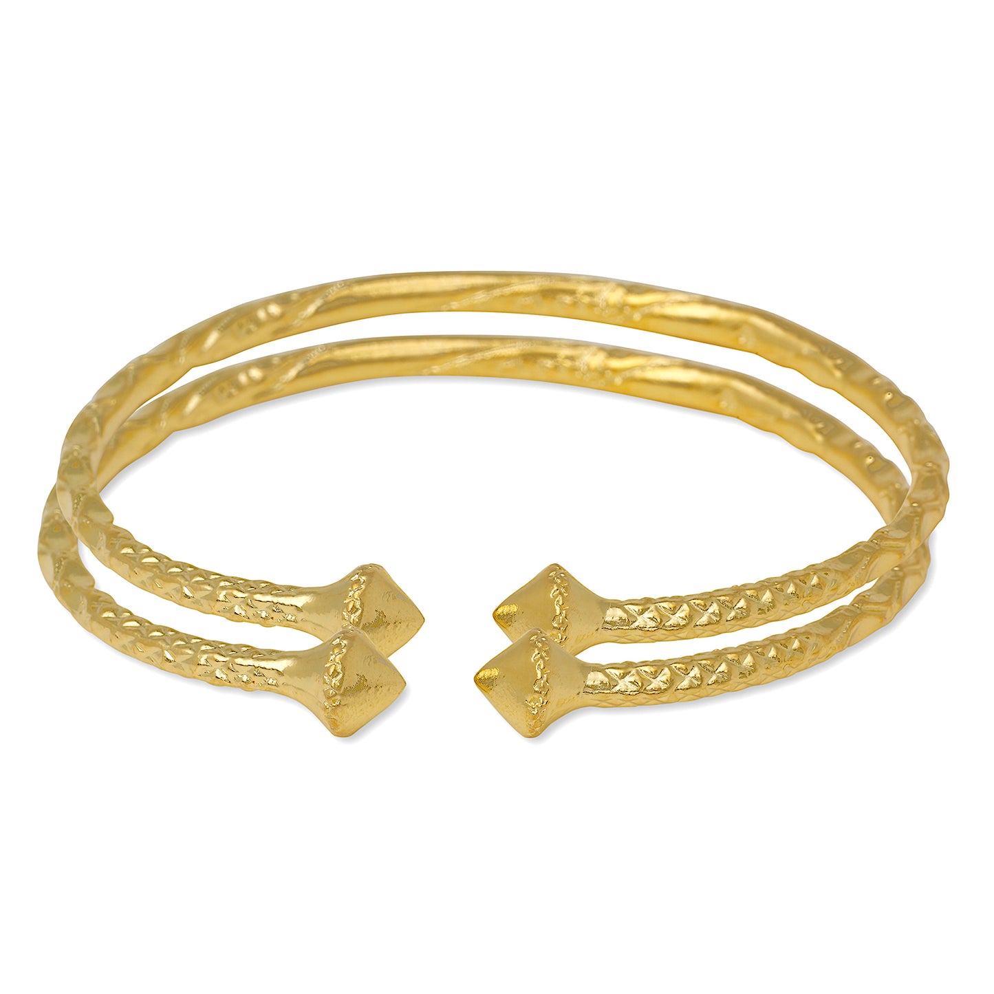Better Jewelry Smooth Pyramid Bangles 14K Gold Plated .925 Sterling Silver Bangles, 1 pair