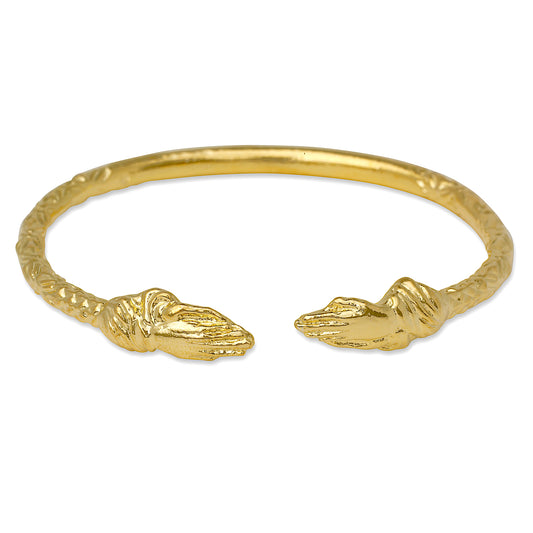 Better Jewelry Praying Hands Ends West Indian Bangle 14K Gold Plated.925 Sterling Silver, 1 piece
