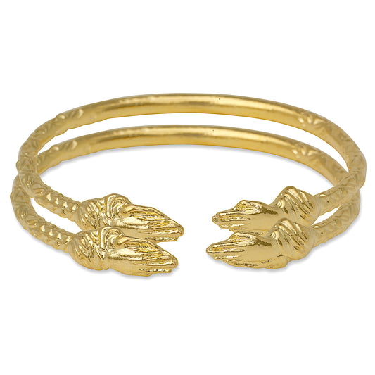 Better Jewelry Praying Hands Ends West Indian Bangles 14K Gold Plated .925 Sterling Silver (Pair)