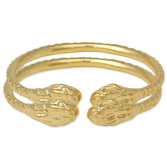 Better Jewelry Thick Snake Ends 14K Gold Plated .925 Sterling Silver West Indian Bangles, 1 pair