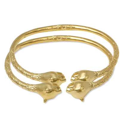 Better Jewelry Large Panther Heads 14K Gold Plated .925 Sterling Silver West Indian Bangles, 1 pair