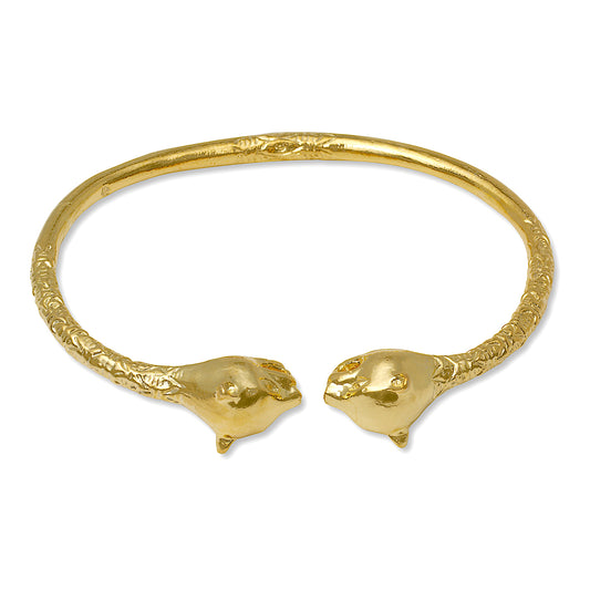 Better Jewelry Large Panther Heads 14K Gold Plated .925 Sterling Silver West Indian Bangle, 1 piece