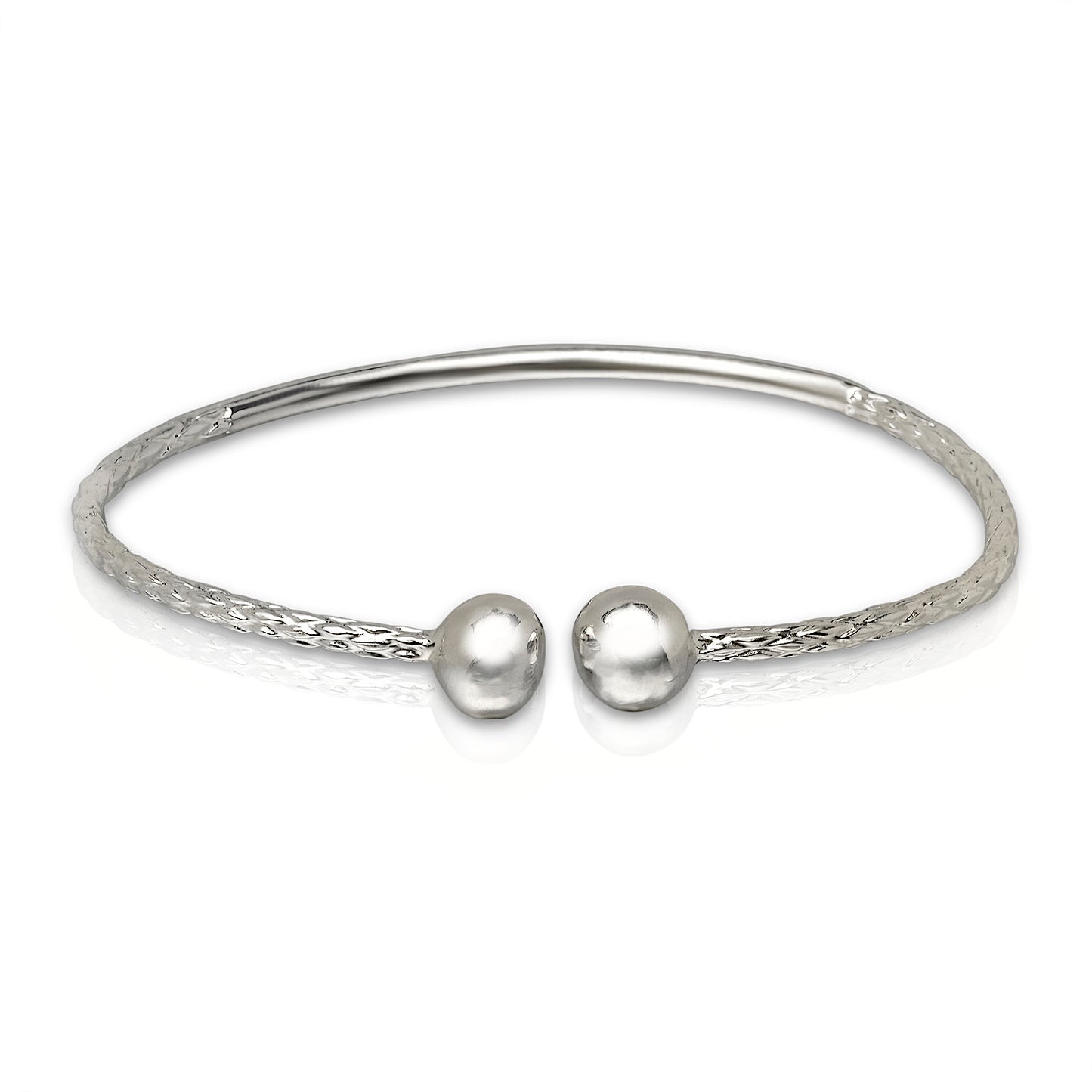 Better Jewelry Ball End .925 Sterling Silver West Indian Bangle, Sphere Ending Bangle 1 piece