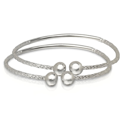 Better Jewelry Ball Ends .925 Sterling Silver West Indian Bangles - PAIR (Made in USA)