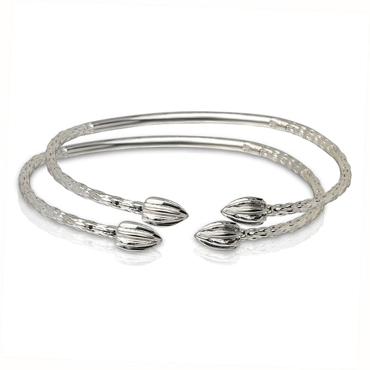 Better Jewelry Cocoa Pods .925 Sterling Silver West Indian Bangles, 1 pair