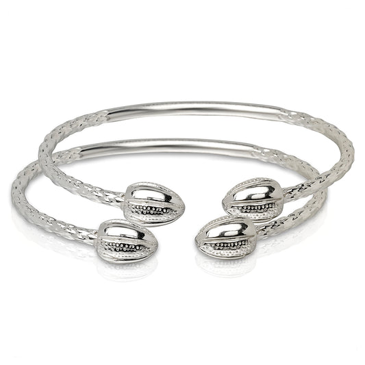 Better Jewelry Cocoa Pods Ends .925 Sterling Silver West Indian Bangles - PAIR (Made in USA)