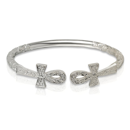 Better Jewelry Solid .925 West Indian Silver Bangle with Large Ankh Cross Ends, 1 piece