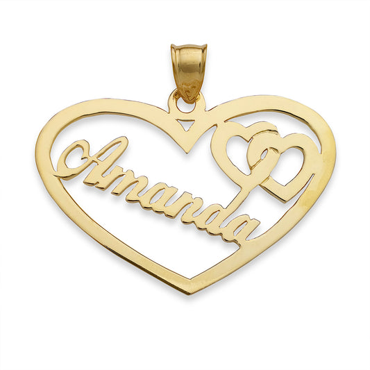 Better Jewelry Name 10K Gold Heart with Hearts Pendant