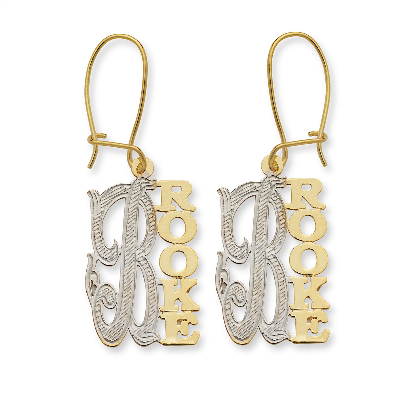 Better Jewelry Vertical Name 10K Gold Earrings Large Letter
