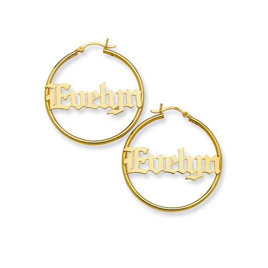 Better Jewelry Gothic Name Hoop Gold 10K Earrings