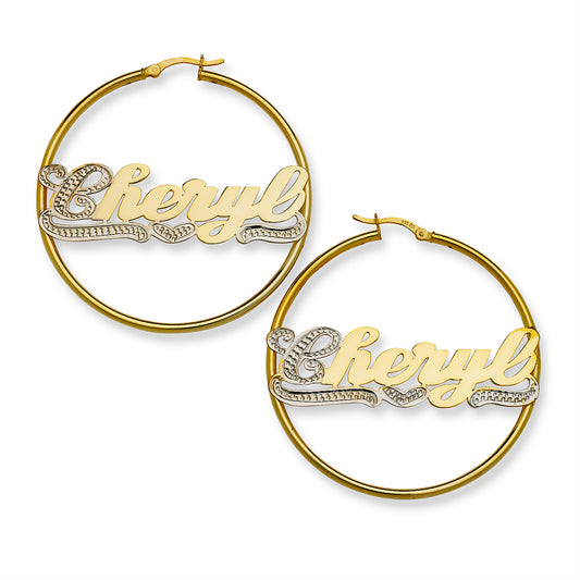 Better Jewelry Personalized Script Hoop Gold 10K Earrings