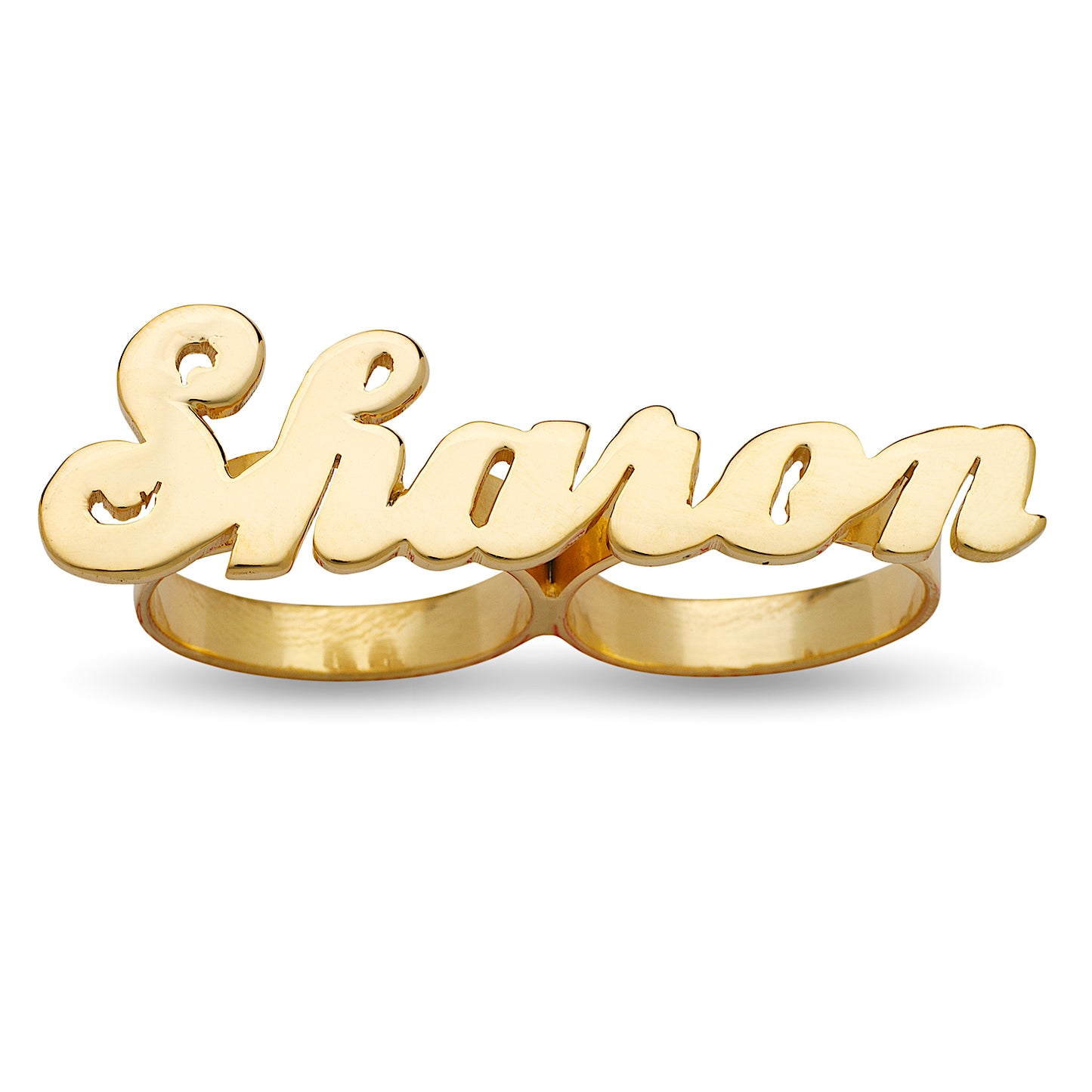 Better Jewelry Script Design 14K Gold Two Fingers Name Ring