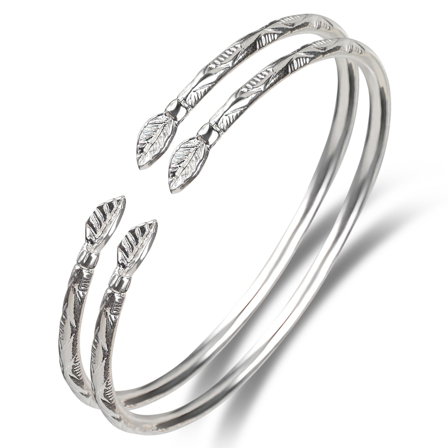 Better Jewelry Leaf .925 Sterling Silver West Indian Bangles (Pair)