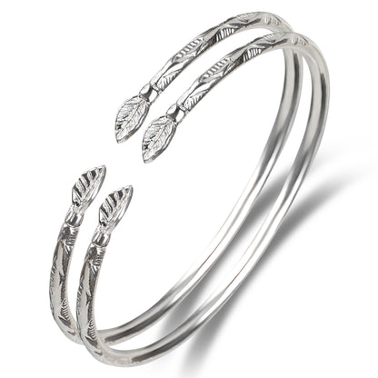 Better Jewelry Leaf .925 Sterling Silver West Indian Bangles, 1 pair