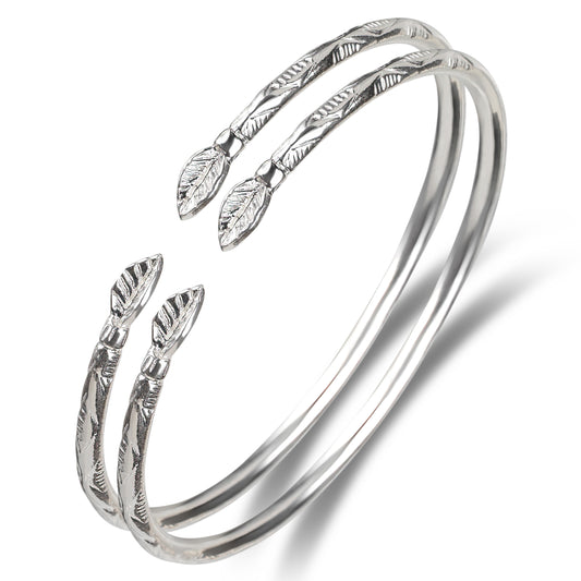 Better Jewelry Leaf .925 Sterling Silver West Indian Bangles (Pair)