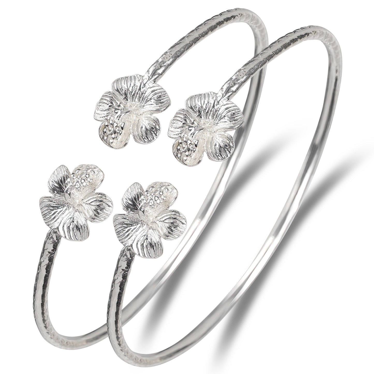 Better Jewelry Flower .925 Sterling Silver West Indian Bangles (Pair) (Made in USA)