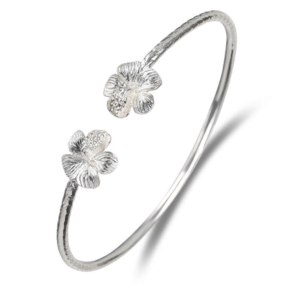 Better Jewelry Flower Hibiscus .925 Sterling Silver West Indian Bangles, 1 pair