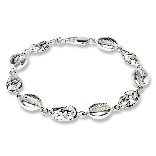 Better Jewelry Cowrie Shell  Scarab .925 Sterling Silver Link Bracelet w. Lobster Lock