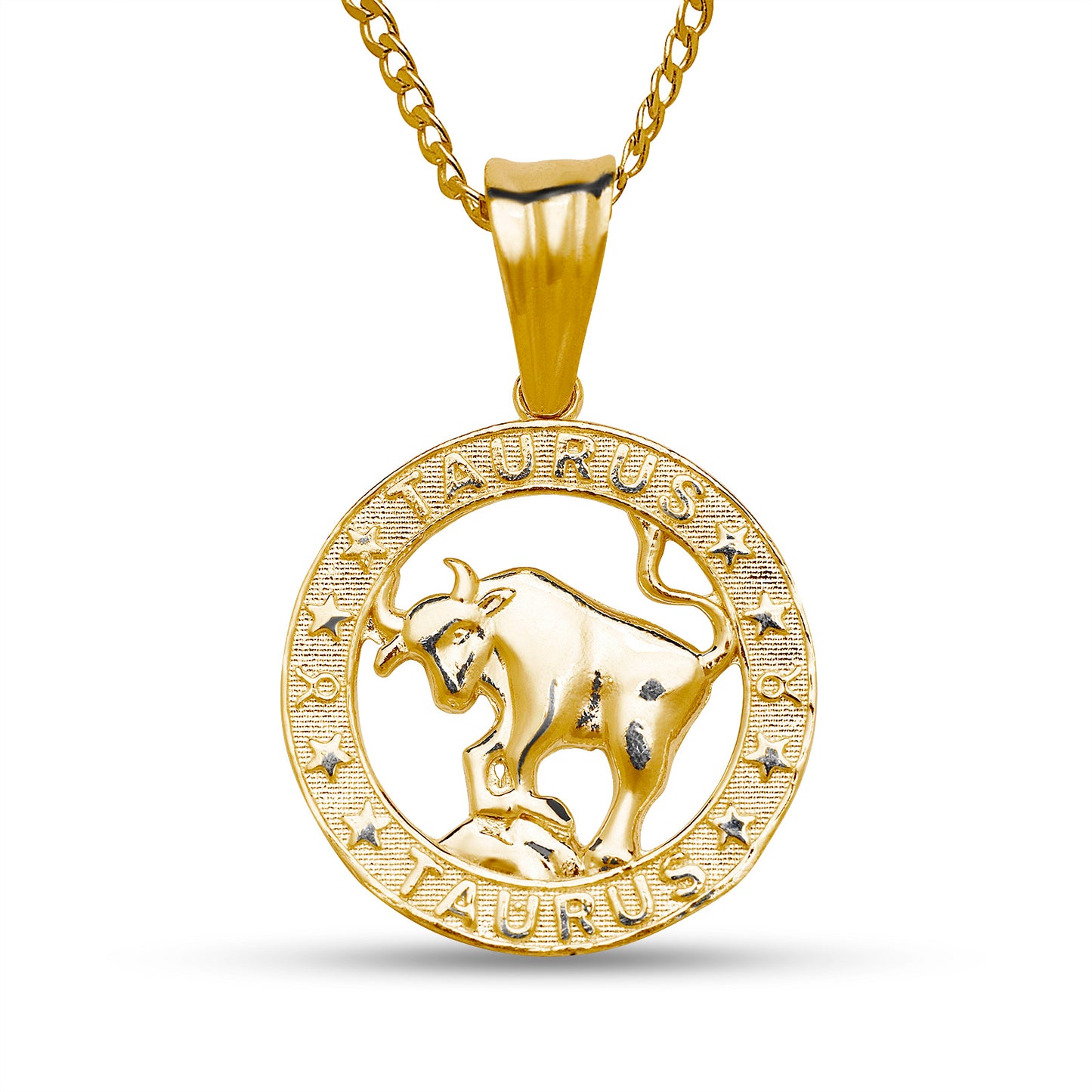 Better Jewelry 10k Yellow Gold Zodiac Sign Necklace w. Cuban Chain (Made in USA)