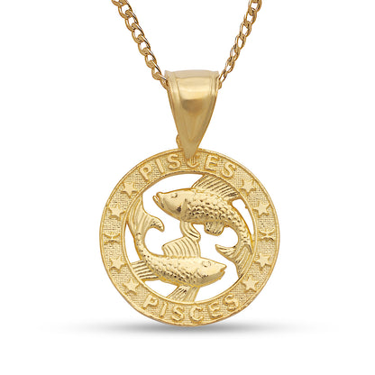 Better Jewelry 14k Yellow Gold Zodiac Sign Necklace w. Cuban Chain (Made in USA)