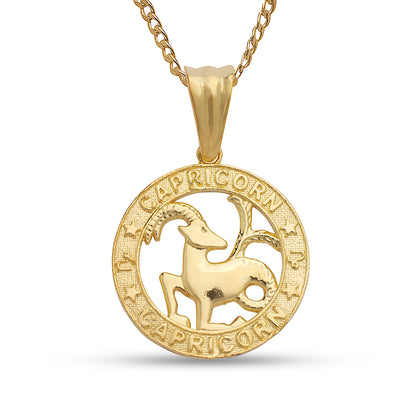 Better Jewelry 14k Yellow Gold Zodiac Sign Necklace w. Cuban Chain (Made in USA)