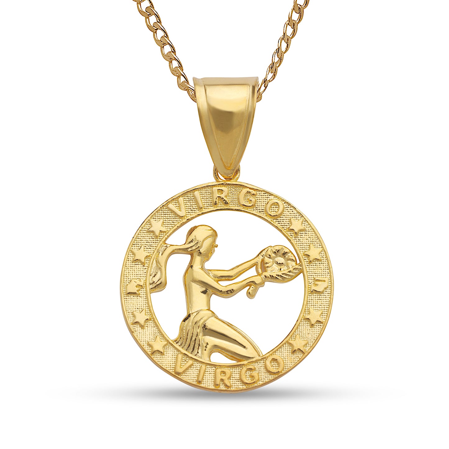 Better Jewelry 10k Yellow Gold Zodiac Sign Necklace w. Cuban Chain (Made in USA)