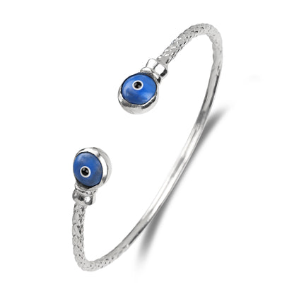 Better Jewelry Evil Eye .925 Sterling Silver West Indian Bangles, 1 pair