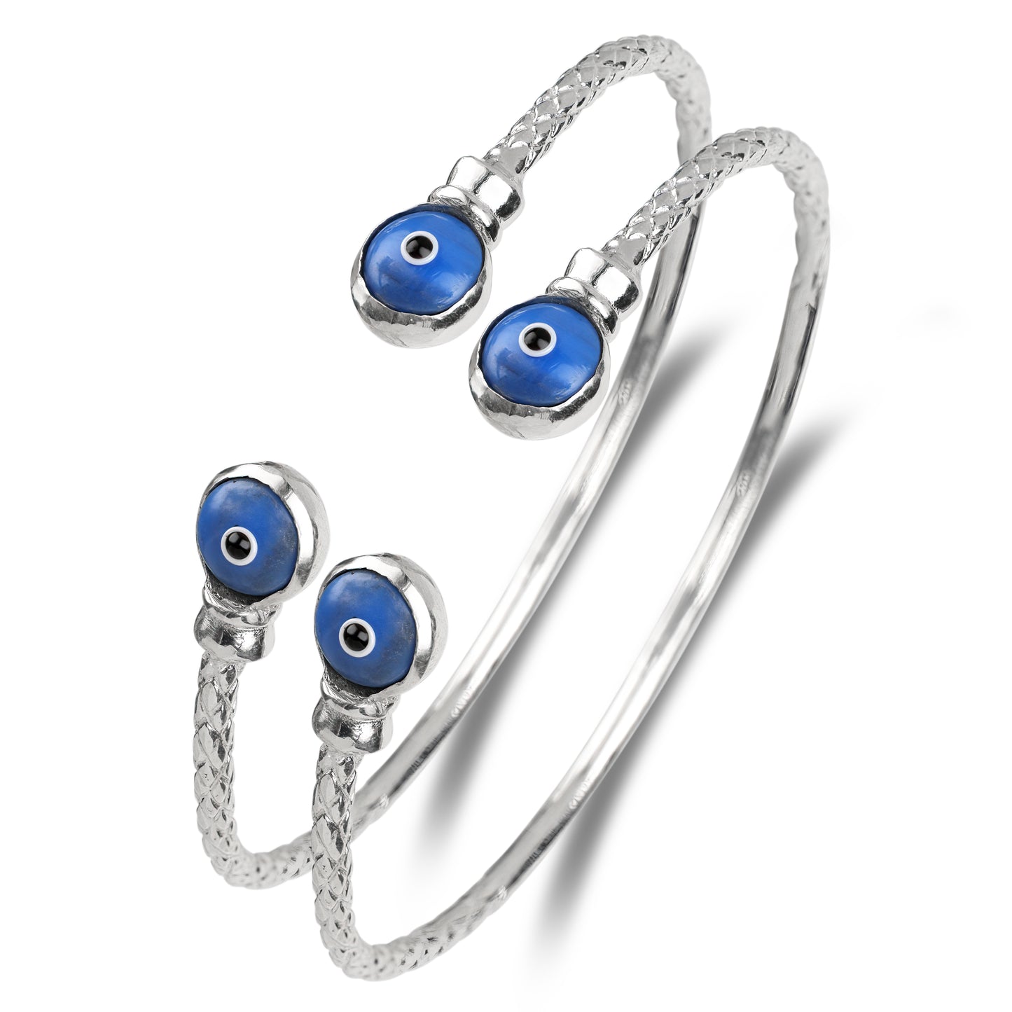 Better Jewelry Evil Eye .925 Sterling Silver West Indian Bangles, 1 pair