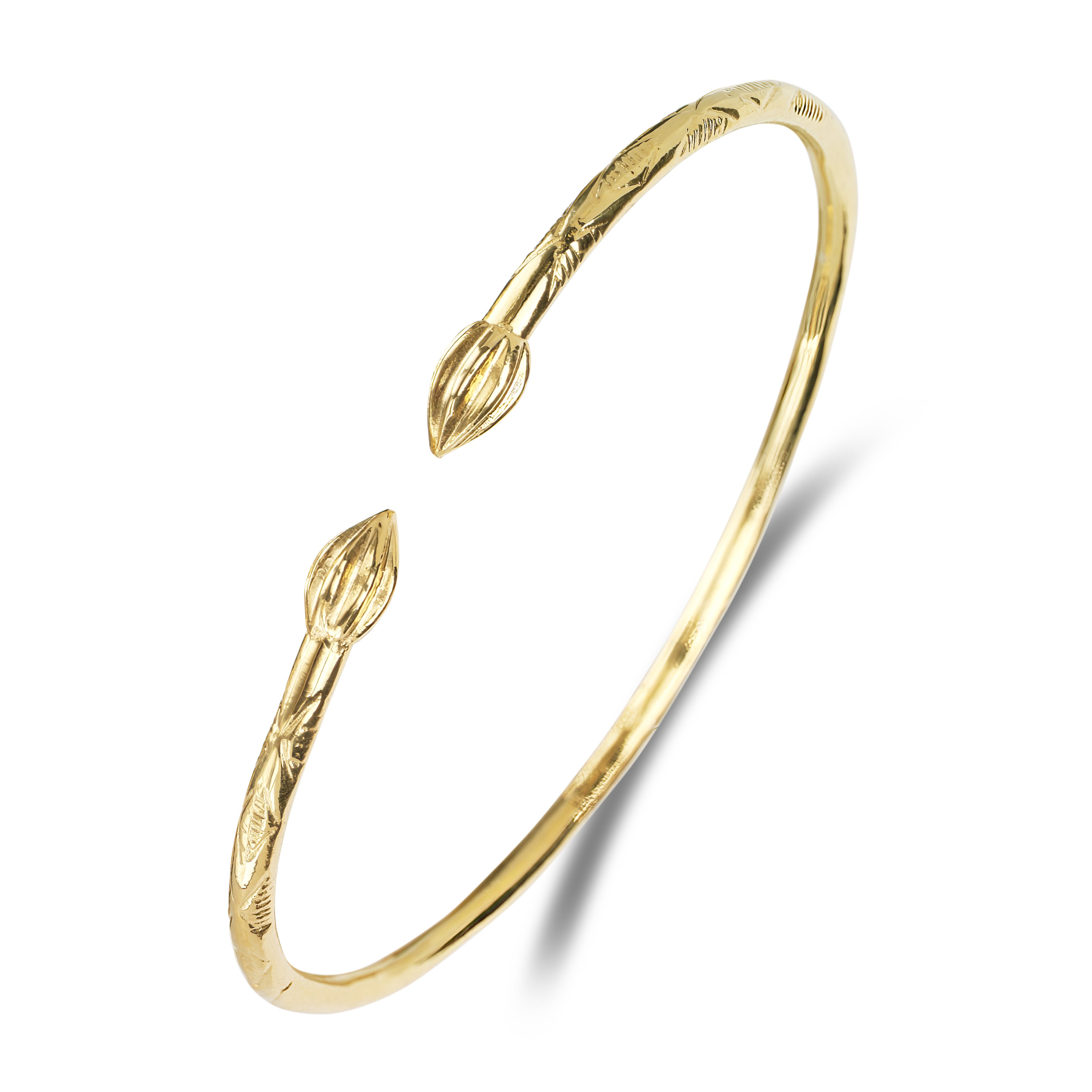 Better Jewelry Solid Yellow Gold Classic West Indian Bangle Cocoa Pods Betterjewelry
