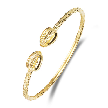 Better Jewelry Solid Yellow Gold West Indian Bangle Cocoa Pods, 1 piece