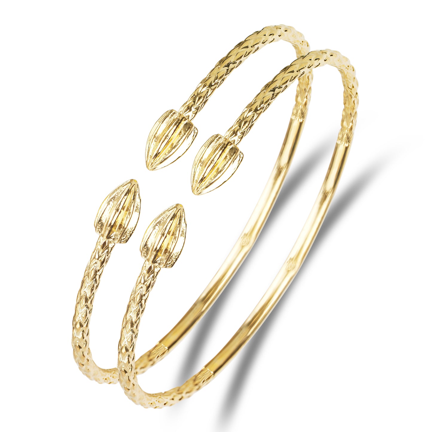 Better Jewelry Yellow Gold Solid West Indian Bangle Cocoa Pods Ends, 1 piece