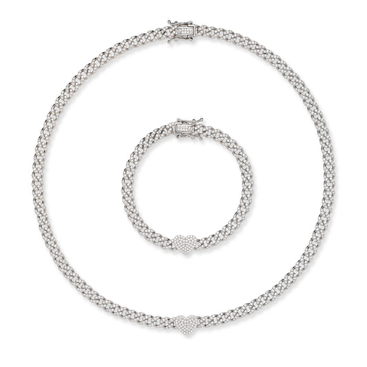 Better Jewelry .925 Sterling Silver Miami Cuban Chain "Hearts" Set (Bracelet+Necklace)