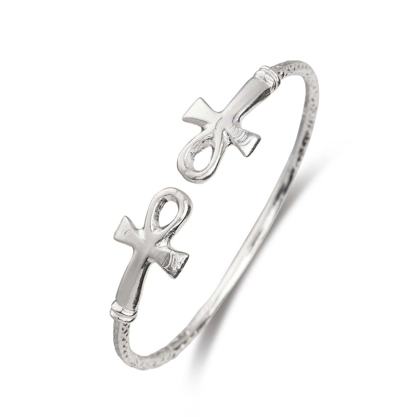 Better Jewelry Solid .925 West Indian Silver Bangle with Ankh Cross Ends, 1 piece