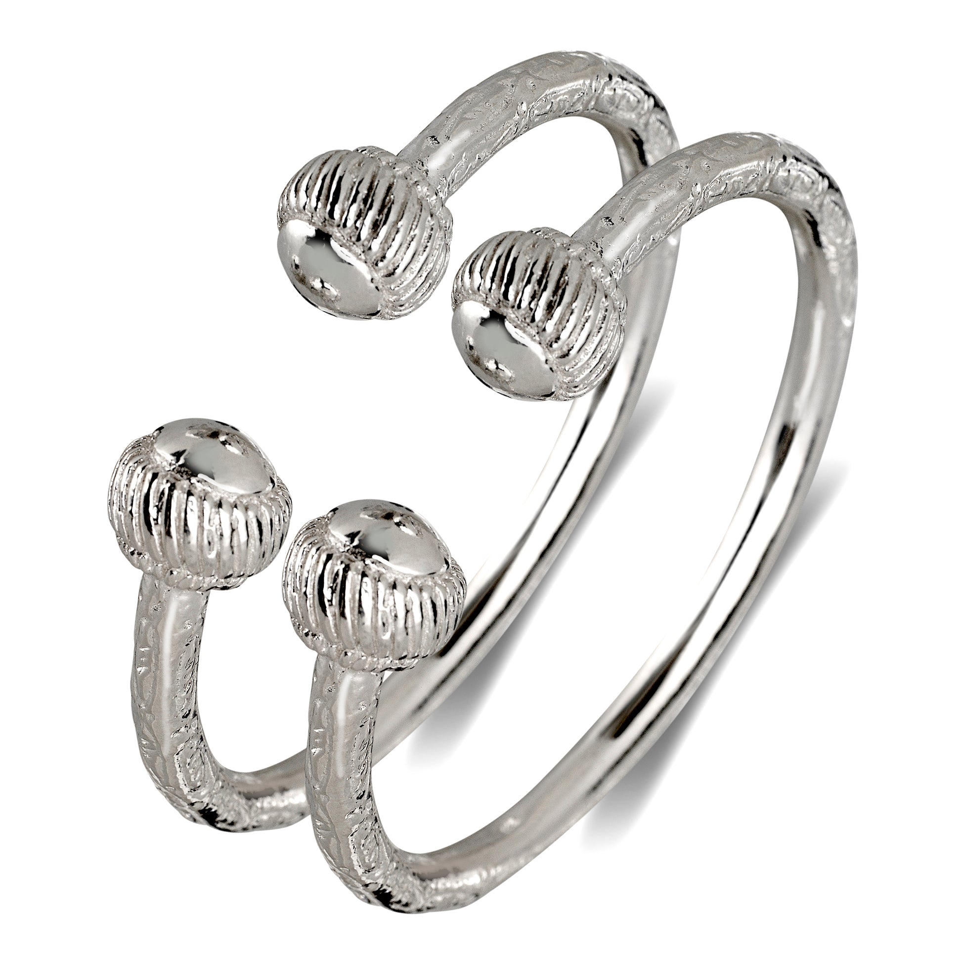 Thick .925 Sterling Silver West Indian Bangles with Ridged Ball Ends - Handcrafted in the USA, 116g, Solid 5mm Bangle Bracelets with Engraving