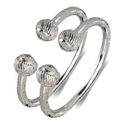 Thick .925 Sterling Silver West Indian Bangles with Ridged Ball Ends - Handcrafted in the USA, 116g, Solid 5mm Bangle Bracelets with Engraving